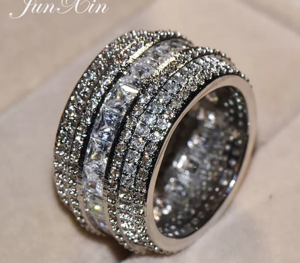 Copy Silver-Tone Multi-Row Cubic Zirconia Statement Ring - White